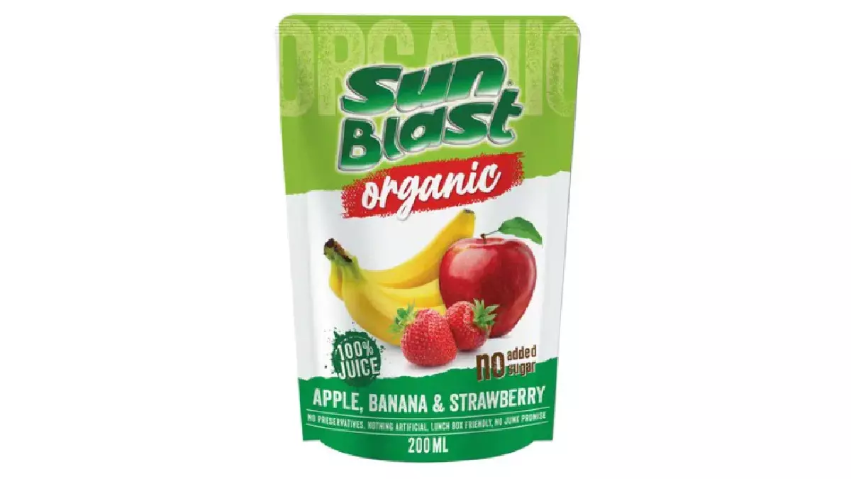 SUN BLAST ORGANIC JUICE 200ML APPLE STRAW BANANA 