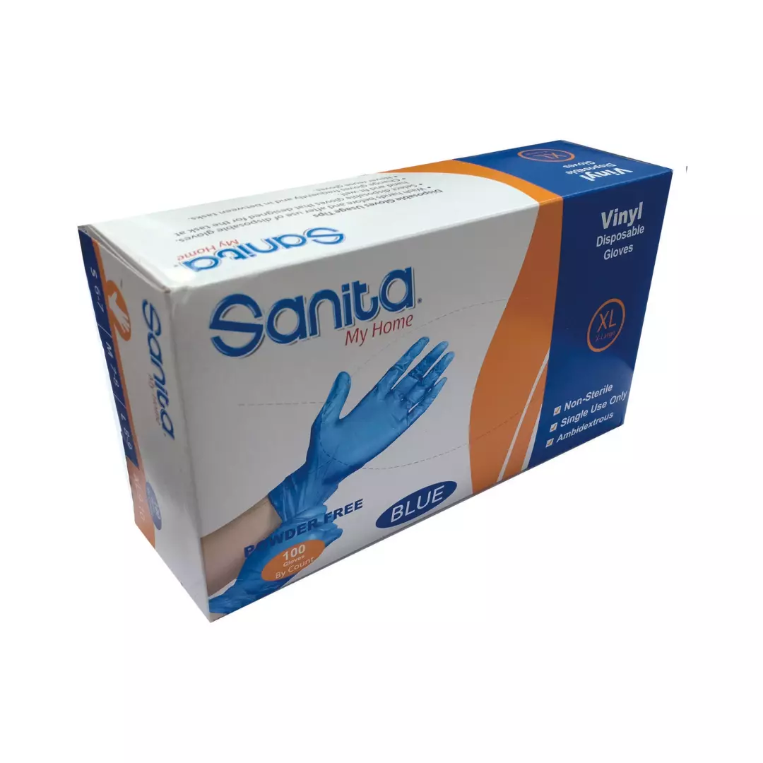 SANITA VINYL DISPOSABLE GLOVES XLARGE BLUE*100